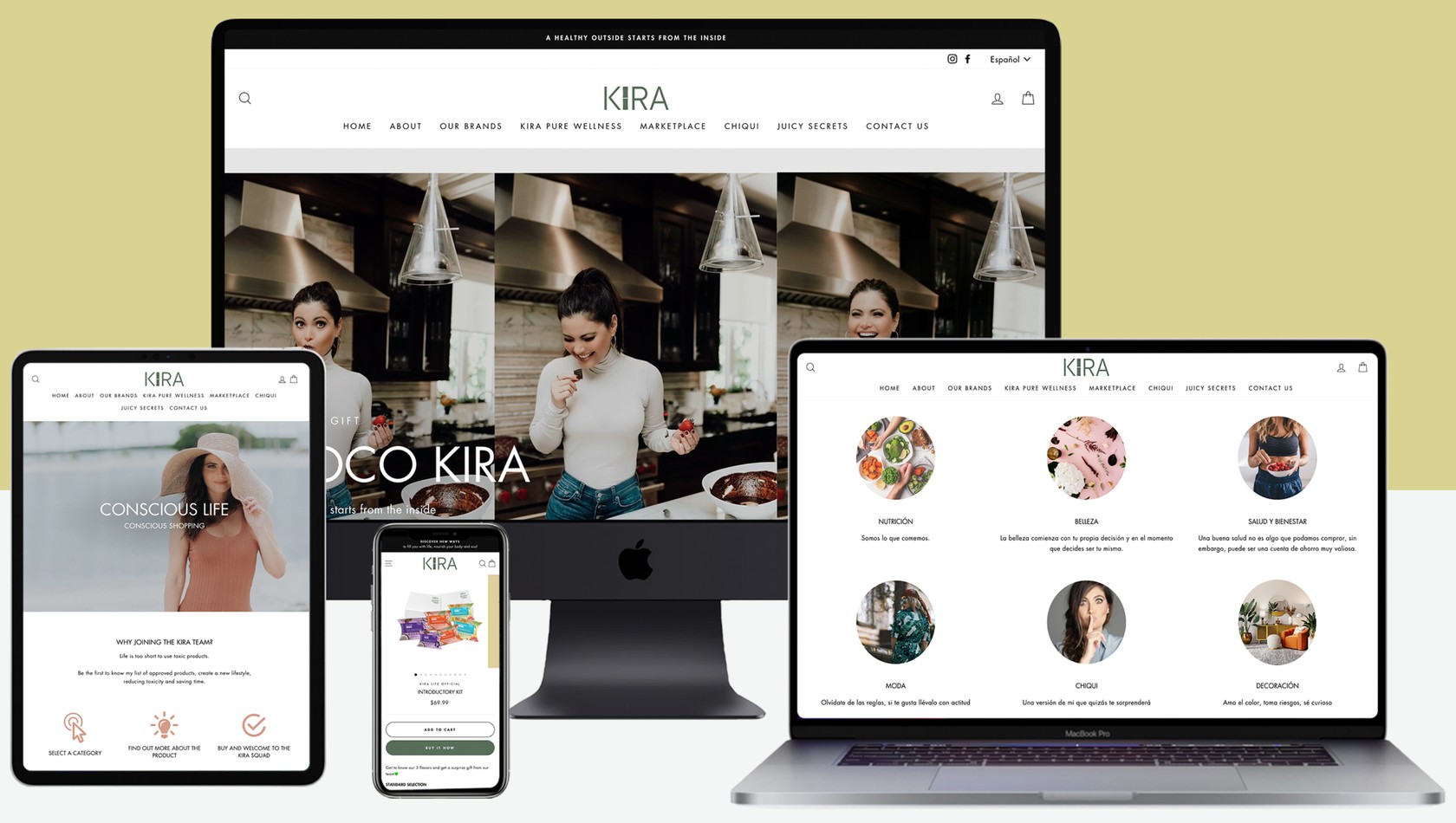 Tienda de Kira en escritorio, laptop, tablet y celular